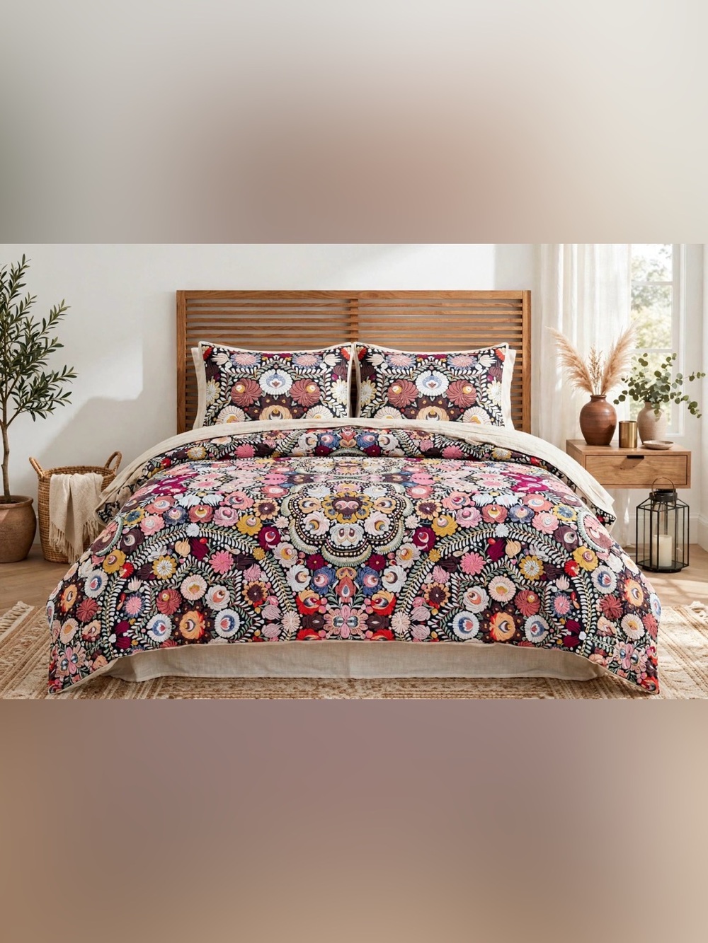 Pottery Barn Helena Embroidered Floral Printed Duvet Cover Set Full/Queen 3 Pc